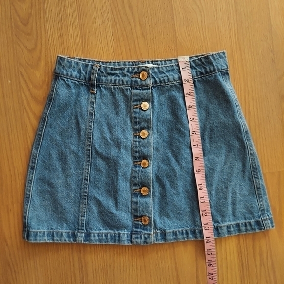 Forever 21 denim mini skirt button front jean blue belt loops 100% cotton sz 25 - Picture 5 of 6